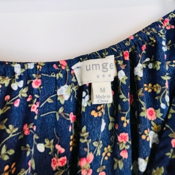 UMGEE USA FLORAL FALL OFF THE SHOULDER Navy jumpsuits Jumper SIZE M - Picture 8 of 9
